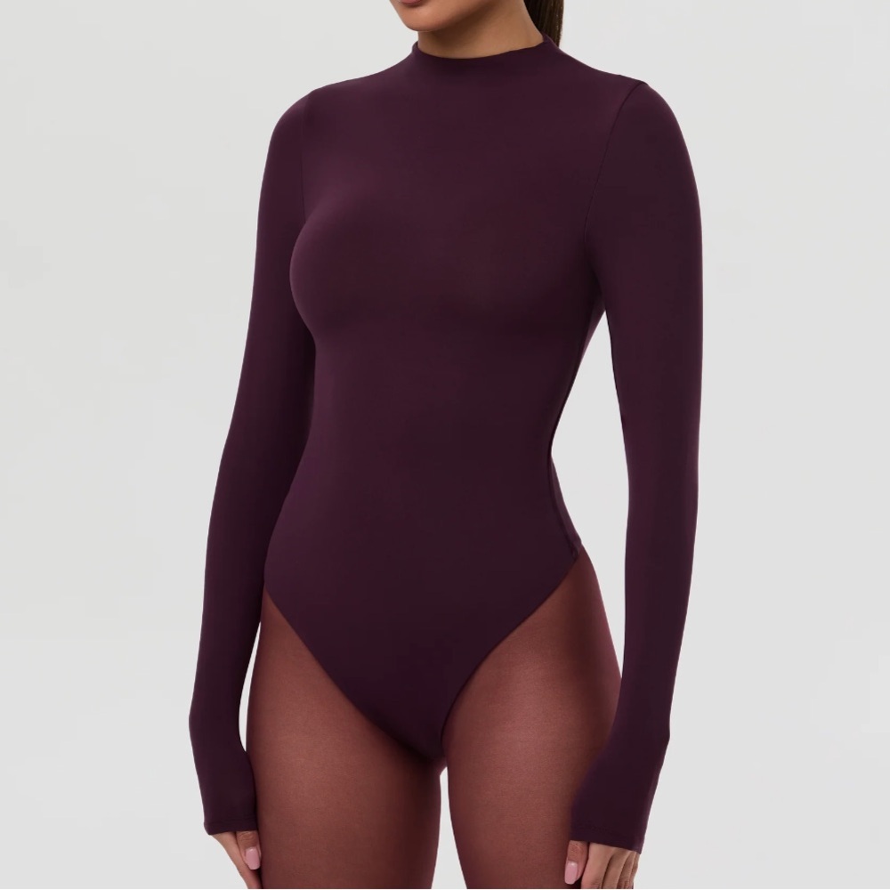 Naked wardrobe dark plum mock neck bodysuit